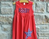 4th of July RED Star Custom Monogram Dress - 18m-8 years - Julianne Originals