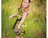 Girls Pullover A-line dress with avocado green flowers-children clothing-girls dresses