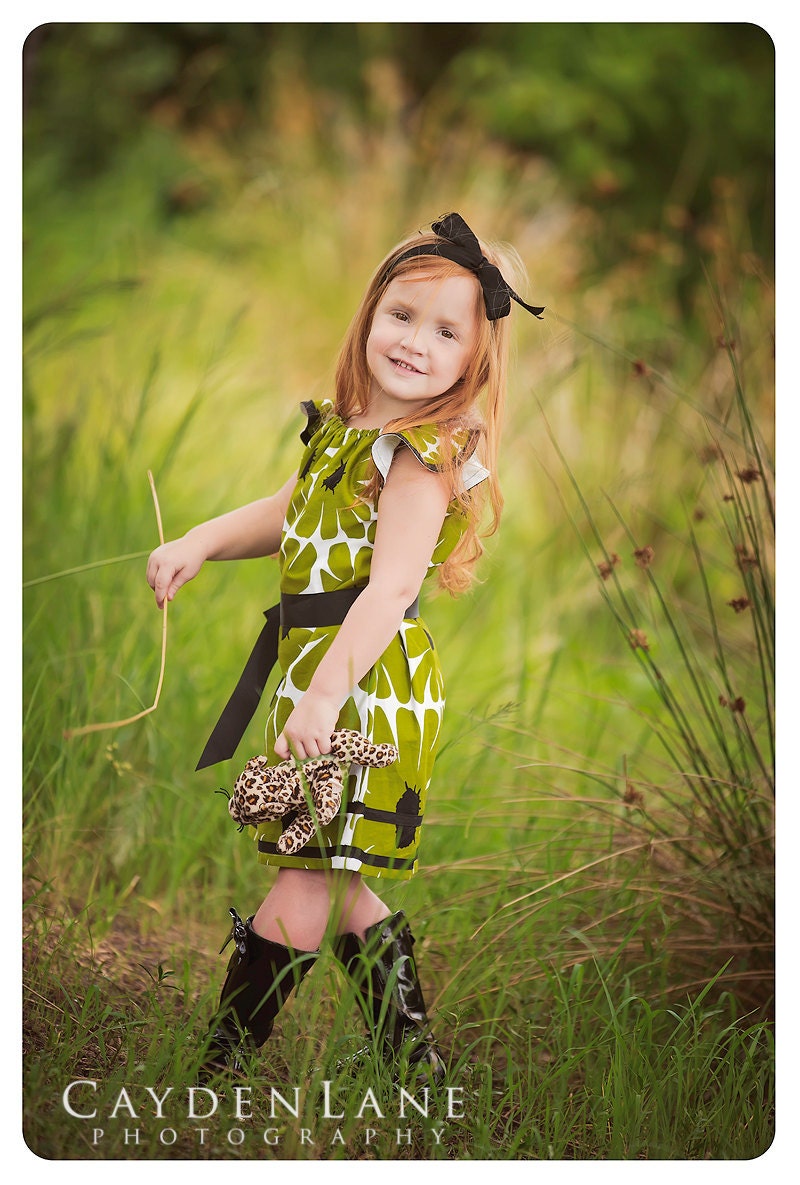 Girls Pullover A-line dress with avocado green flowers-children clothing-girls dresses