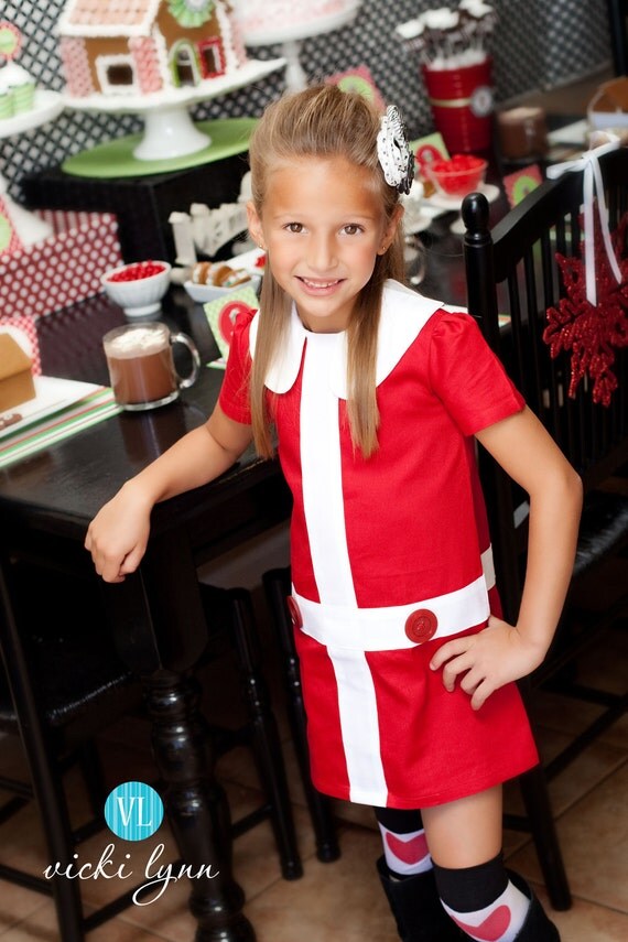 Retro 1960's style  Lauren.. red and white dress-children clothing
