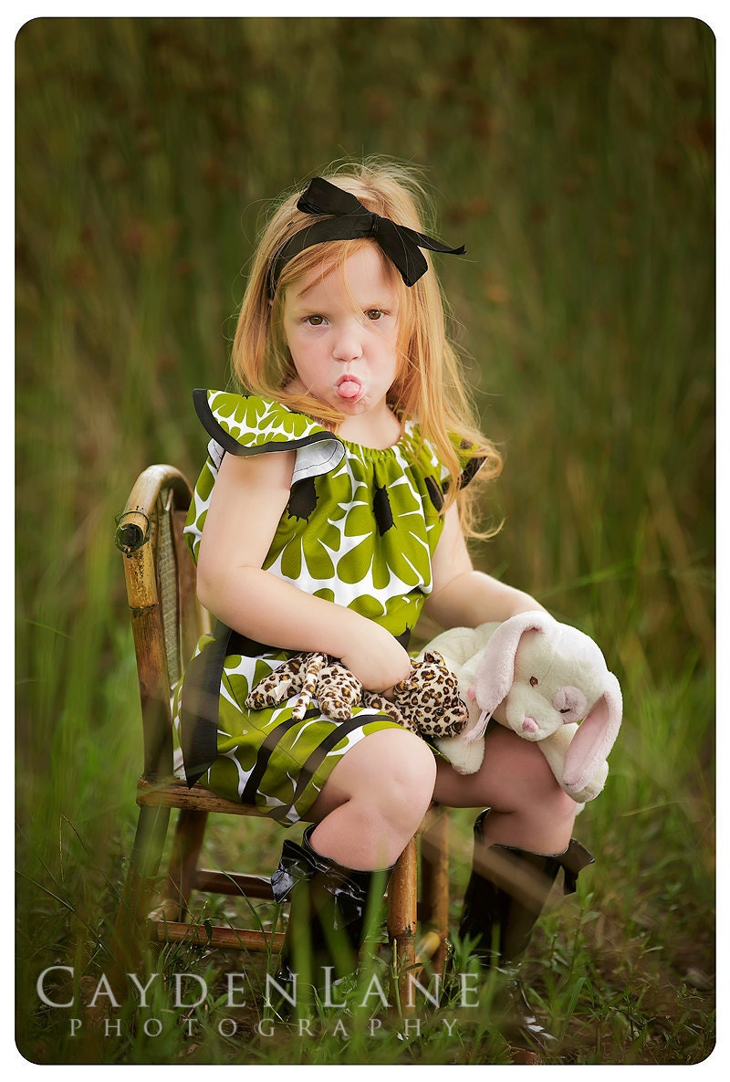 Girls Pullover A-line dress with avocado green flowers-children clothing-girls dresses