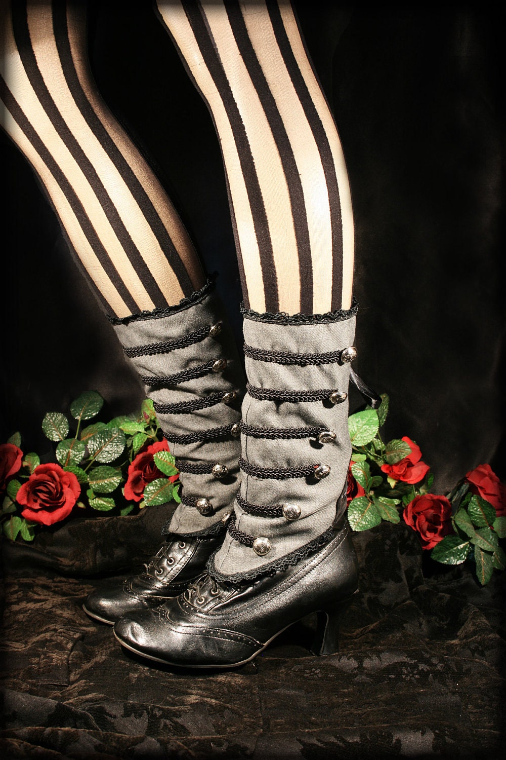Military Spats Steampunk Victorian Gray Lace-Up Ankle Wrap Gaiters - Hexotica
