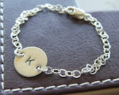 Hand Stamped Initial Bracelet - Personalized Sterling Silver Charm Jewelry - Connect Half Inch (Small Initial)