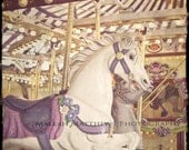 Carousel Horses at the Carnival Photography, gold & purple baby nursery print, vintage wall art photo - 8x8