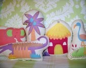 Mini Pillow Plush Stuffy Stuffies Jungle Theme Elephant Alligator Palm Tree Flamingo  Set of 5