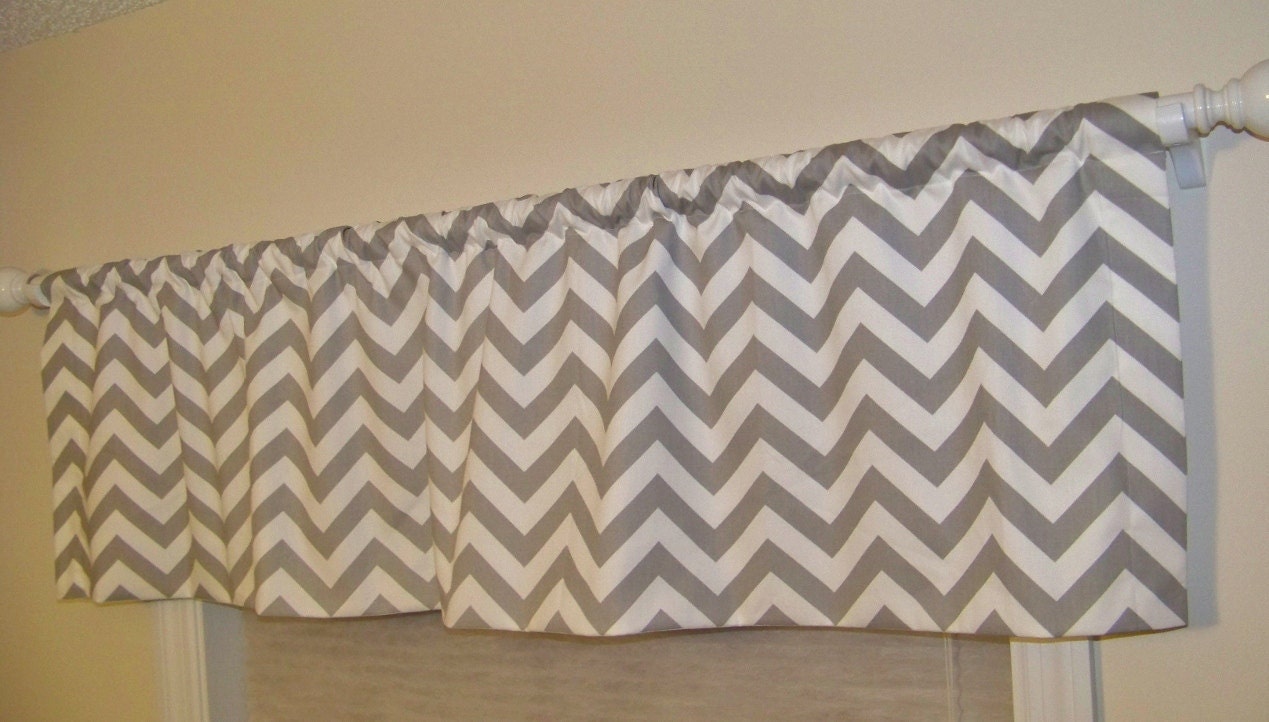 Grey Chevron Window Valance Custom Made in Storm Gray and White Zig Zag Fabric