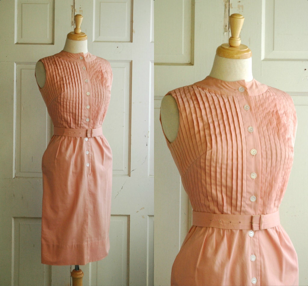 1960s Dusty Pink Day Dress / Vintage Cotton Brentshire Dress