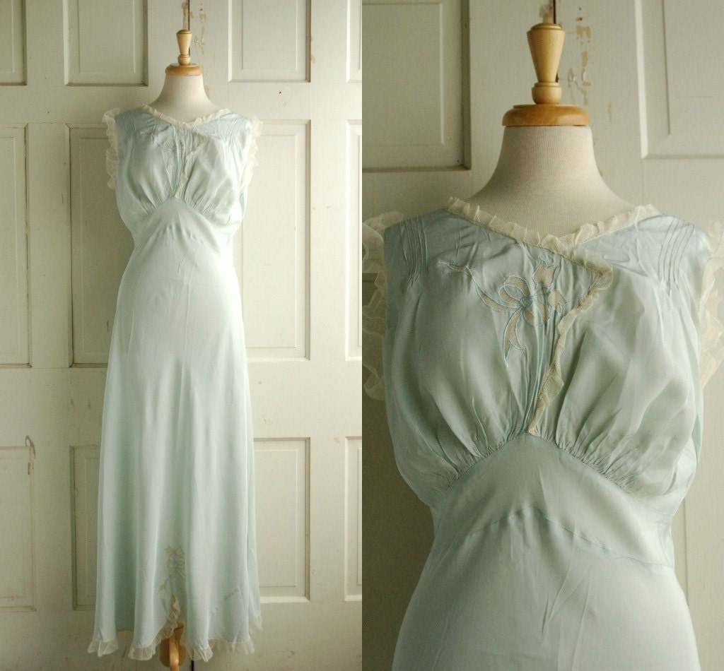 1940s Powder Blue Gown / Vintage Rayon Nightgown