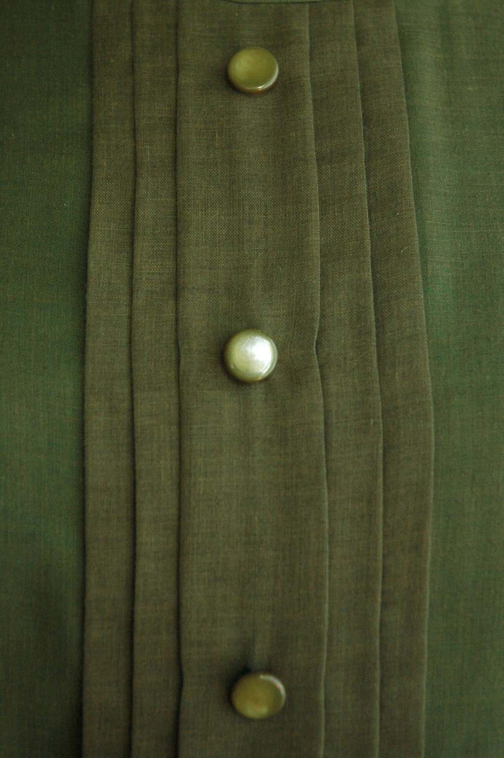 Vintage Day Dress / 1950s Olive Cotton Dress