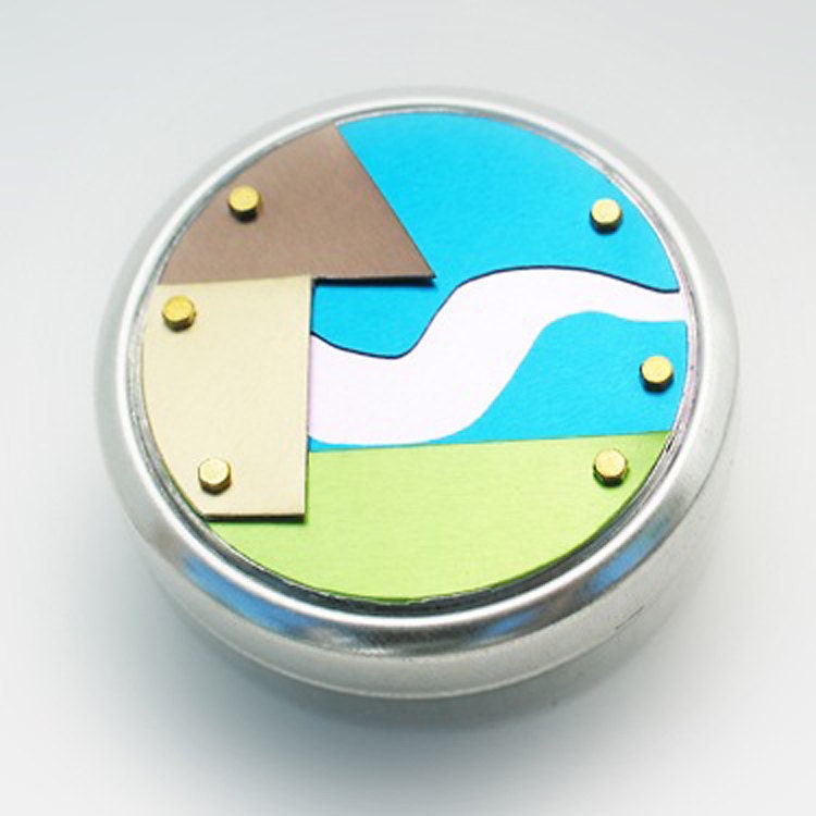 Metal Pillbox / Tin / Container with Anodized Aluminum Design - Something's Coming Out of the House