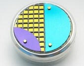 Metal Pillbox / Tin / Container with Anodized Aluminum Design - Geometric with Grate