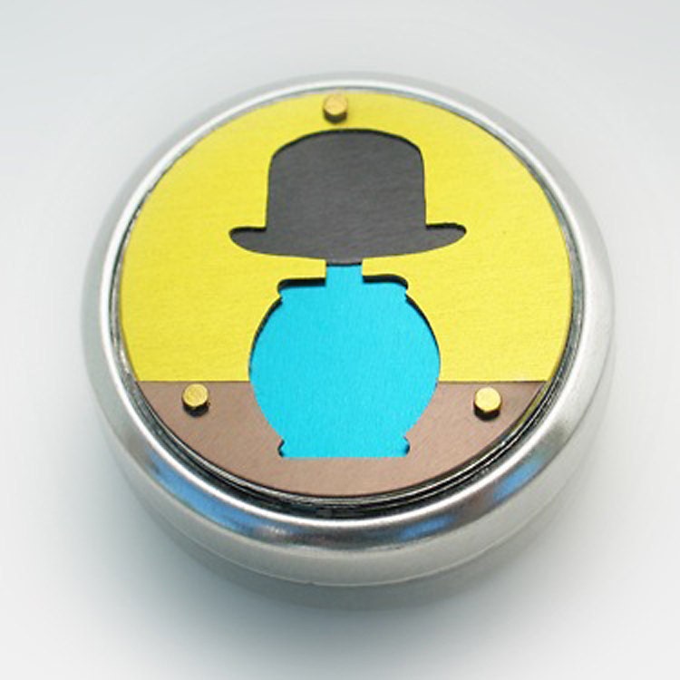 Metal Pillbox / Tin / Container with Anodized Aluminum Design - Magritte Hat Lamp