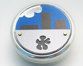Metal Pillbox / Tin / Container with Anodized Aluminum Design - Approaching the City