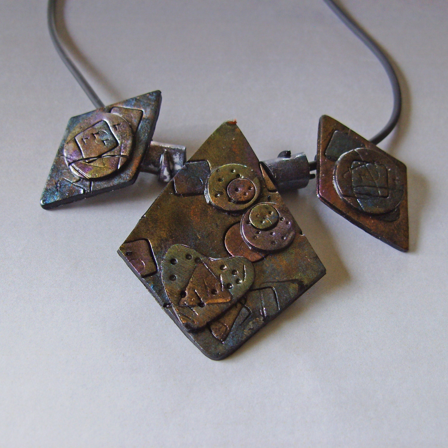 Geometric Necklace Beta polymer clay and sterling silver and rubber