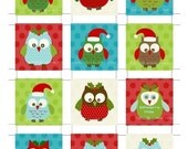 Printable digital collage Squares 2 inch Christmas owls for scrapbooking, cards, magnets