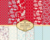 NEW Blue and Red Digital Papers for scrapbooking, card making, Invites, photo cards - Sadie