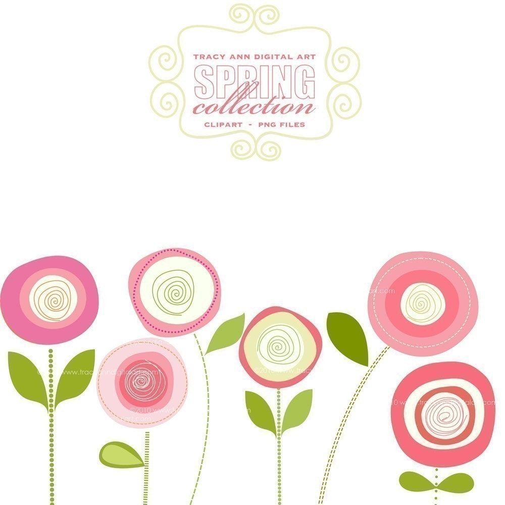 CLIP ART - Pink  Blooms,  commercial and personal use (3)