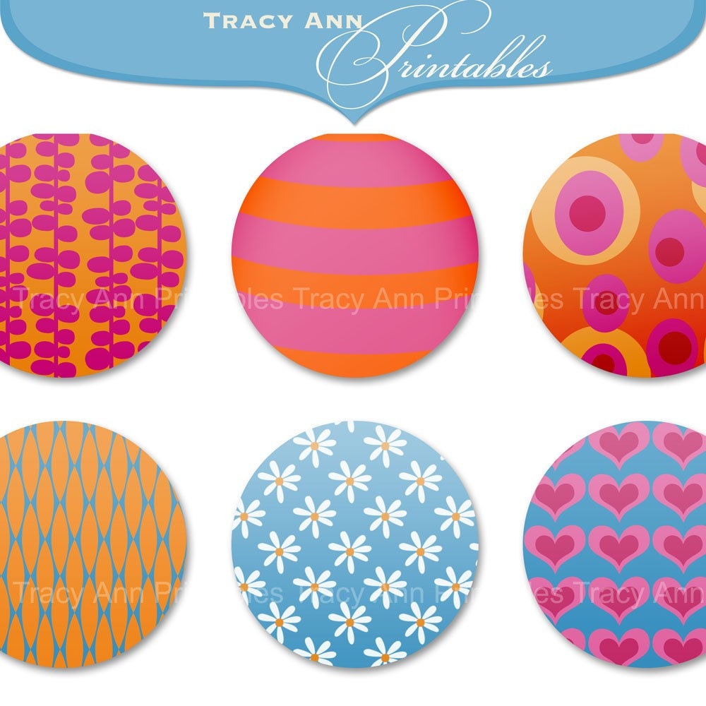 Printable Modern Pattern 2 inch Digital Circle Collage Sheet (Mod 2)