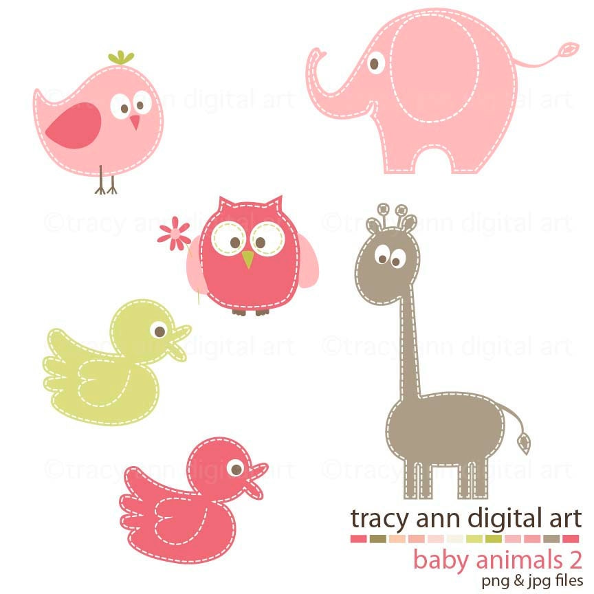 Animal Clip Art NEW baby animal clipart - giraffe elephant clip art - Set 2