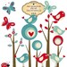 CLIP ART - Mod Forest with Birds and Butterflies commercial and personal use