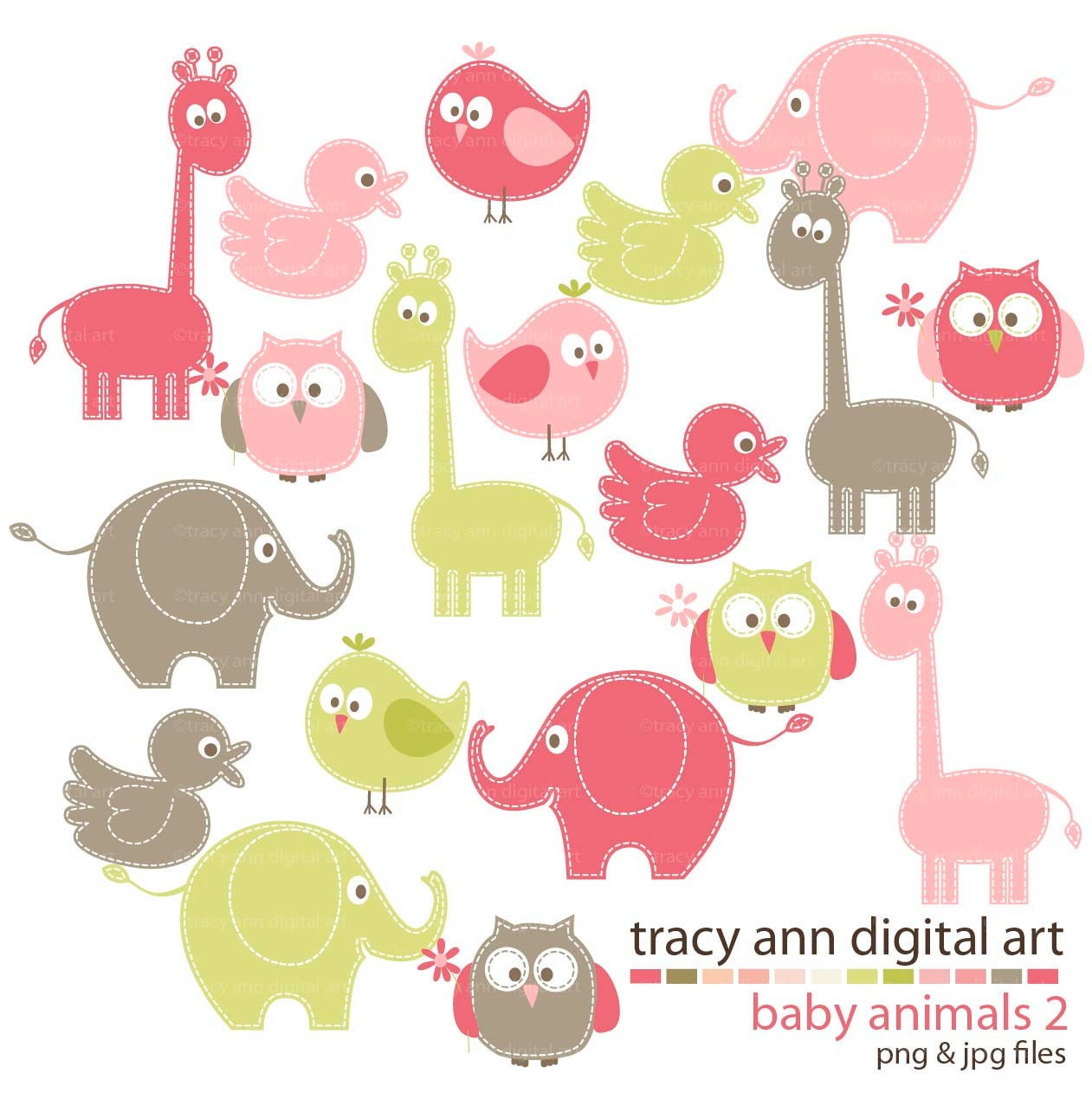 Animal Clip Art NEW baby animal clipart - giraffe elephant clip art - Set 2