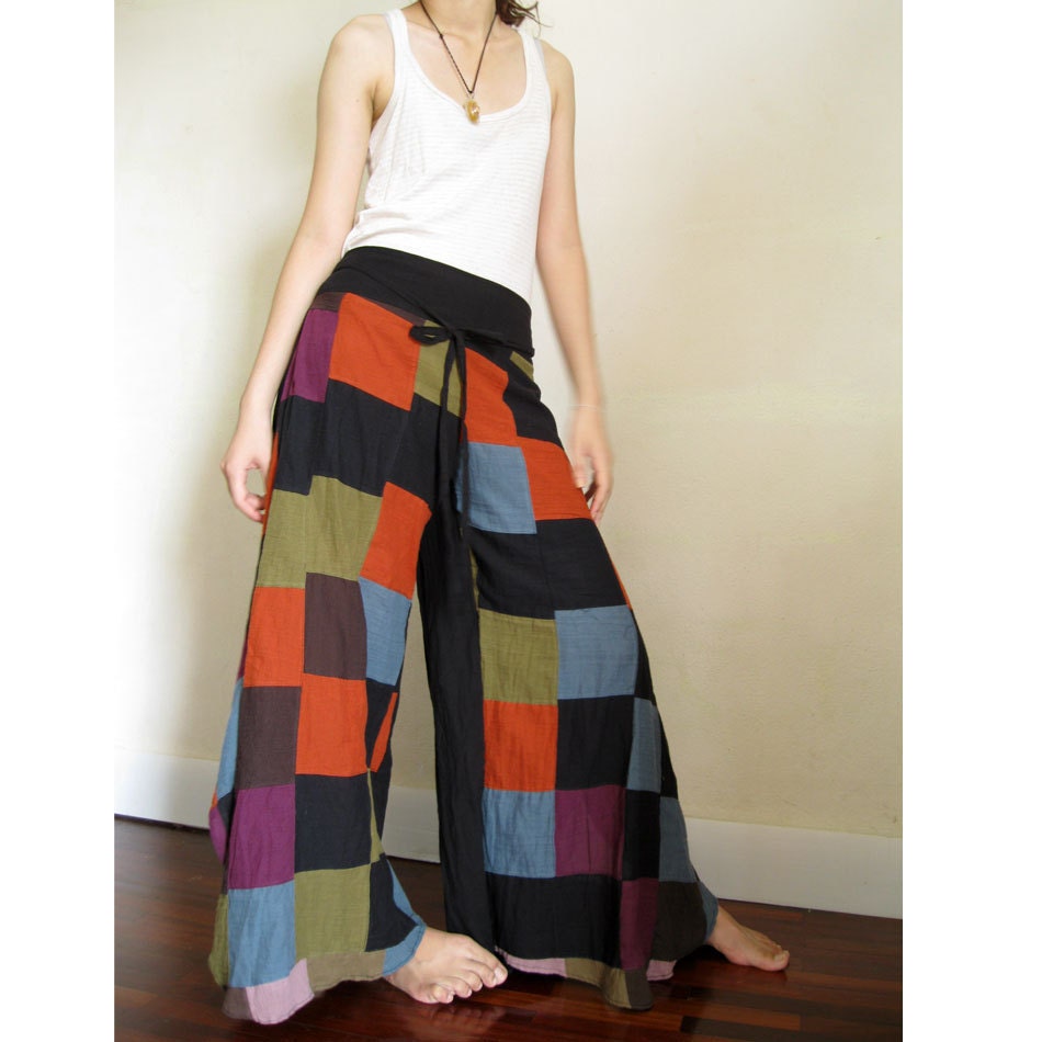 Boho Hippie Gypsy Patchwork Multi cotton Wild Leg Pants S - L