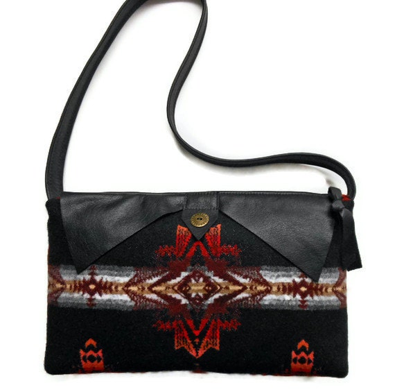 Pendleton Wool Purse Shoulder Bag Black Leather by timberlineltd