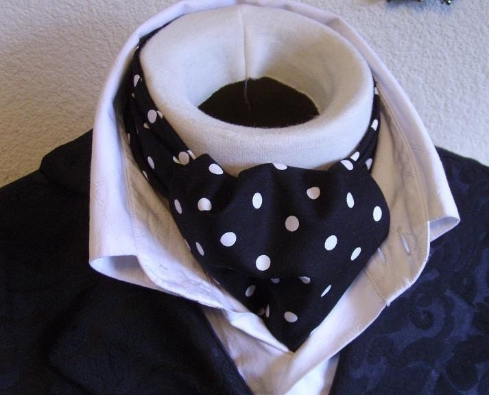 DAY Ascot Tie Cravat Pure Cotton Black White Polka Dot 42 inches