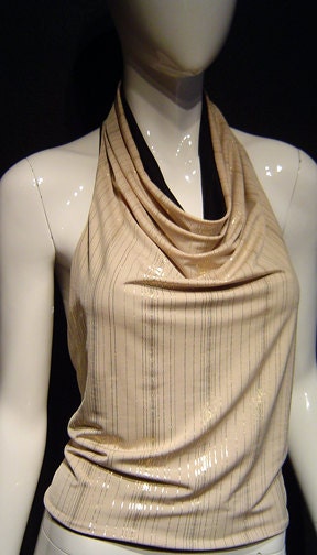 Cream & Gold Pin-Striped Halter Top