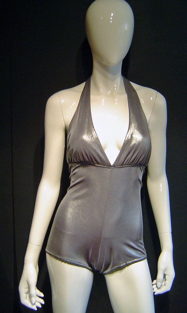 Halter Onesie in Metallic Silver
