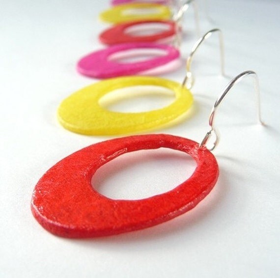 Recycled Plastic Bottle Hoops w Handmade Sterling Silver Filled Ear Wire U Pick Your Color