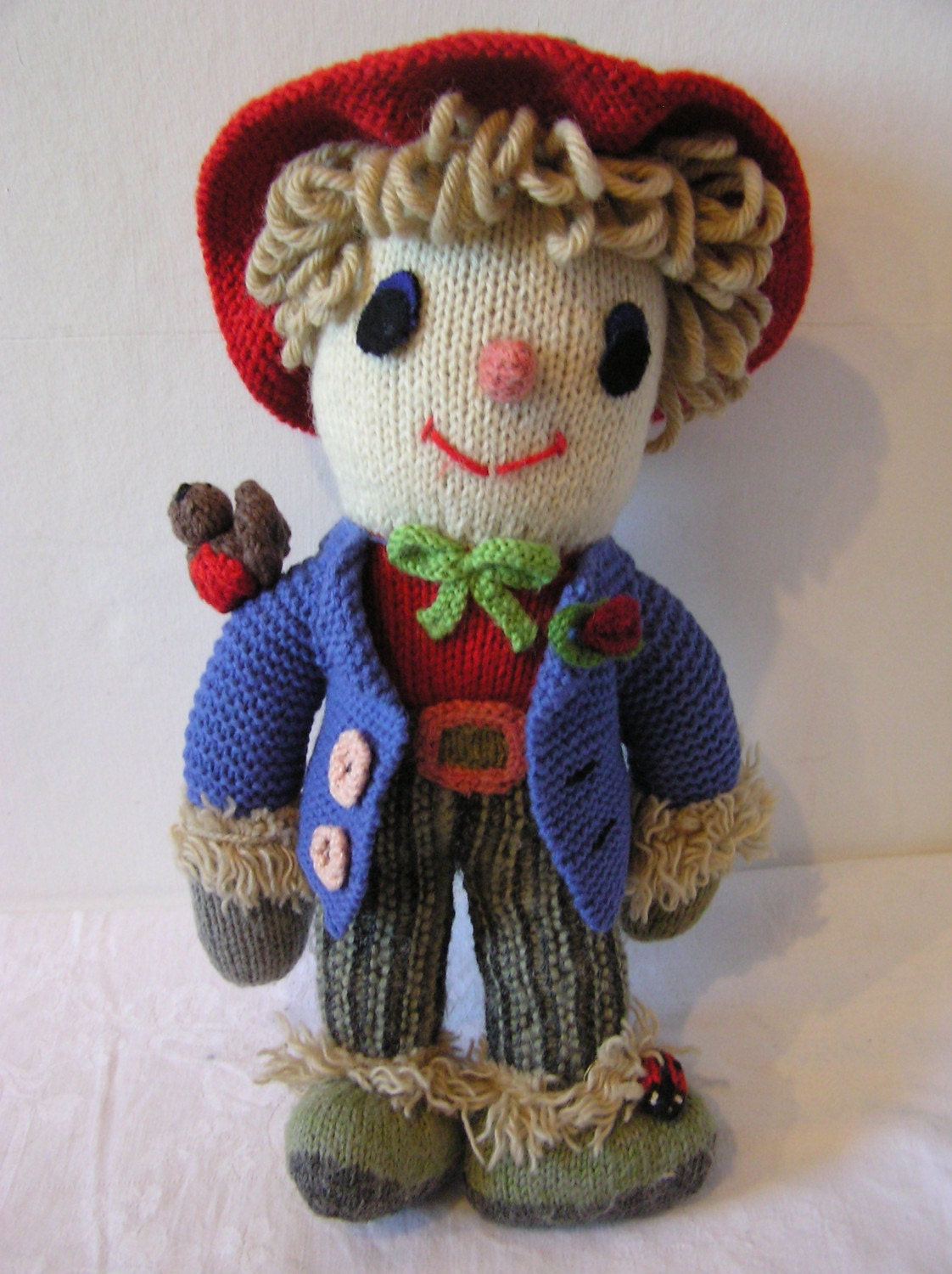 VINTAGE CROCHET KNITTED SCARECROW DOLL SOFT TOY by scottishart