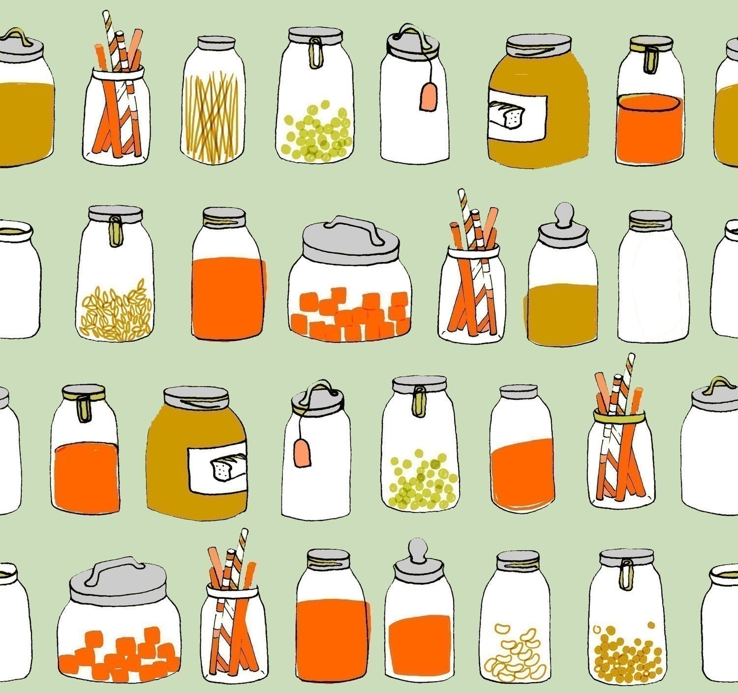 ORGANIC kitchen jars fabric LARGE PRINT  fat quarter