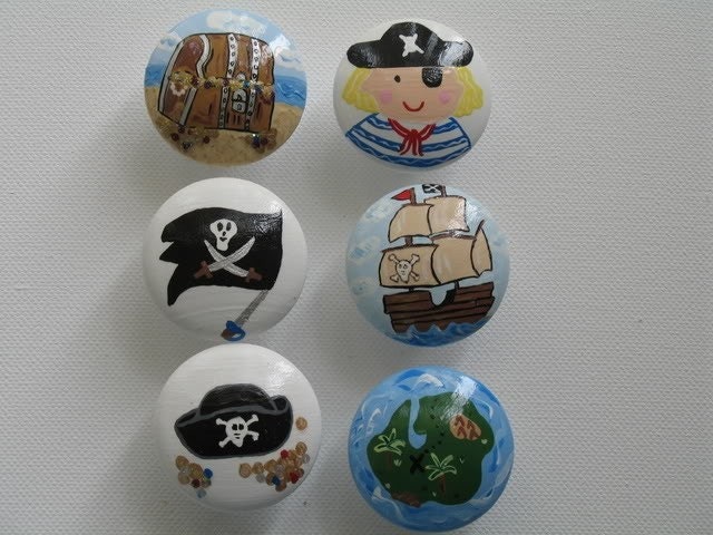 Hand Painted Drawer Pulls Knobs Pirate Themed pirate ship treasure map nursery