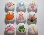 Hand painted Fairy Princess Fairy Tale crown carriage drawer knob pulls nursery castle wand glass slipper