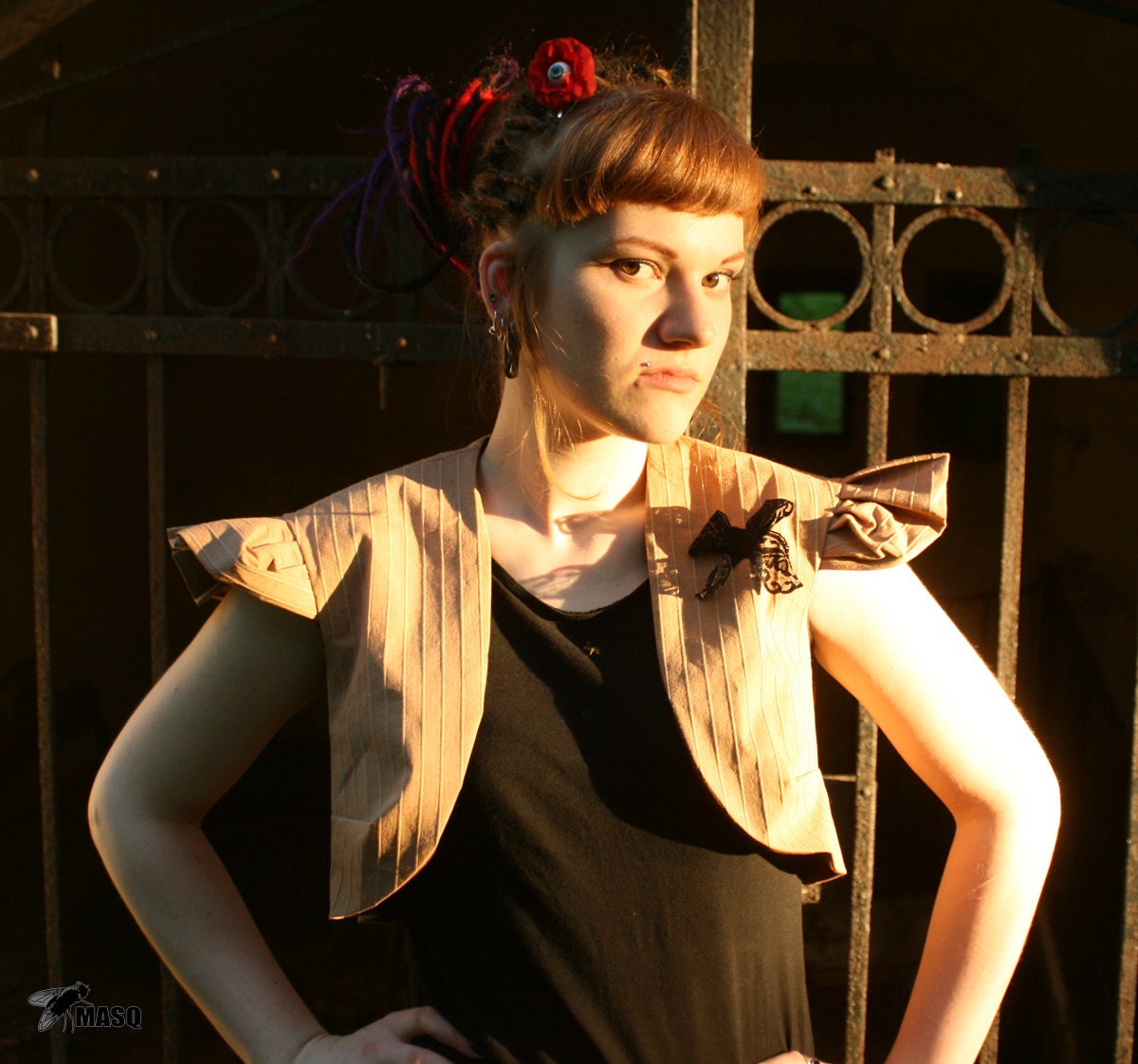 MASQ steampunk stripes wings bolero vest. Size L - XL