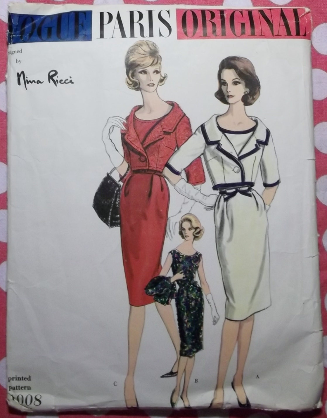 Vintage 1960 Vogue Paris Original 1008 Nina Ricci Pattern, One Piece Dress and Bolero Jacket, Size 14, Bust 34
