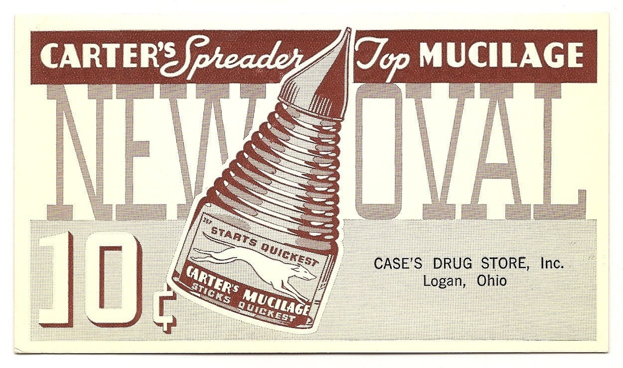 unused ink blotter advertising Carters Mucilage for 10 cents. Case's