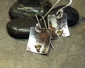 Hammered Earrings, Sterling Silver with 14kt gold balls - Three Golden Grains