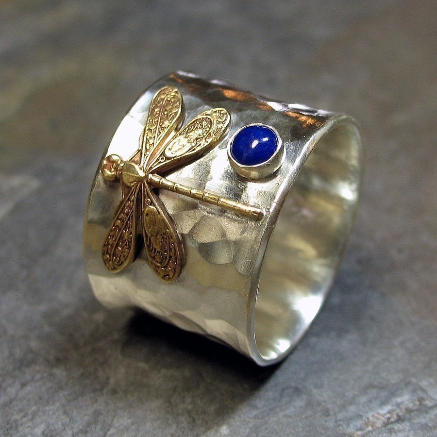 Sterling Silver Dragonfly Ring with choice of Stone - Dragonfly Treasure