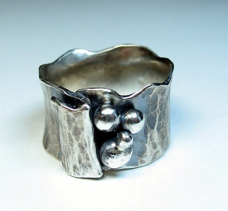 Sterling silver wide band ring - Silver Pebbles