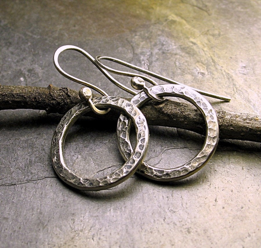 Sterling silver petite dangle hoops - Pebble Road