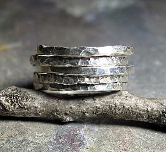 Stacking Rings Sterling Silver Hammered Textured Skinny Rustic ...