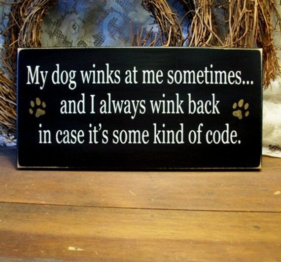 My Dog Winks at Me Painted Wood Wall Sign Primitive Funny
