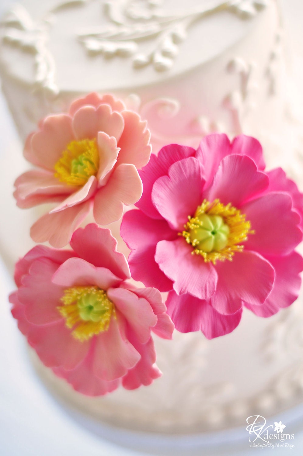 COUTURE CLAY - Ready to Ship Salmon Pink Poppy Cake Flower Trio