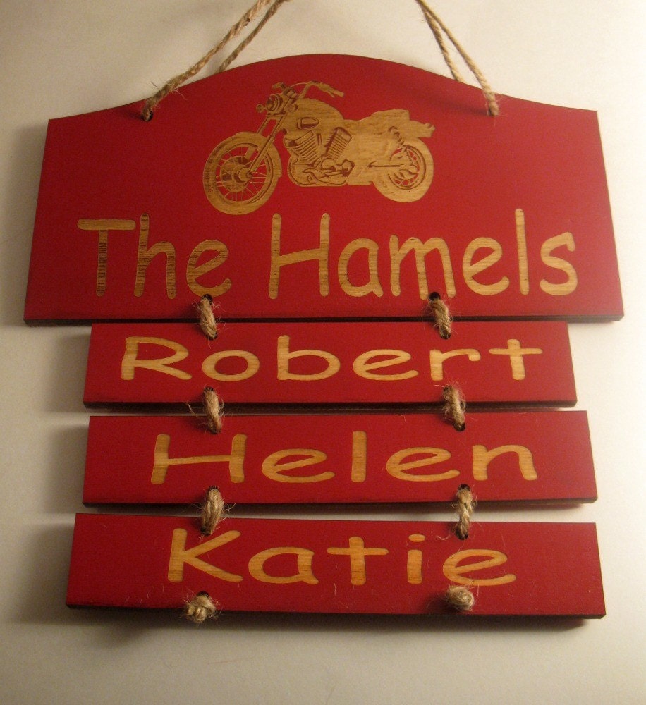Personalized Motorcycle Wooden Family Wall Hanging Small