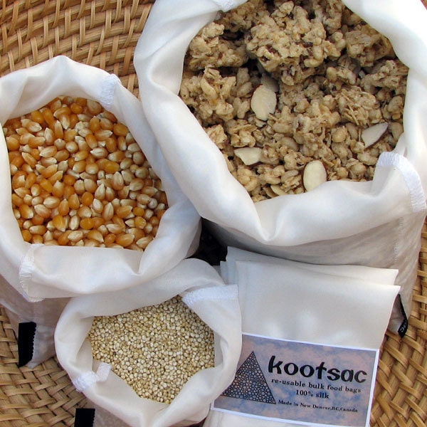 Eco-bags - bulk food - grains, cereals, reusable, biodegradable natural silk - set of three