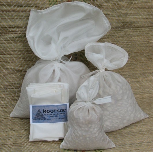 Reusable eco bags - bulk bin food - natural biodegradable silk - set of three