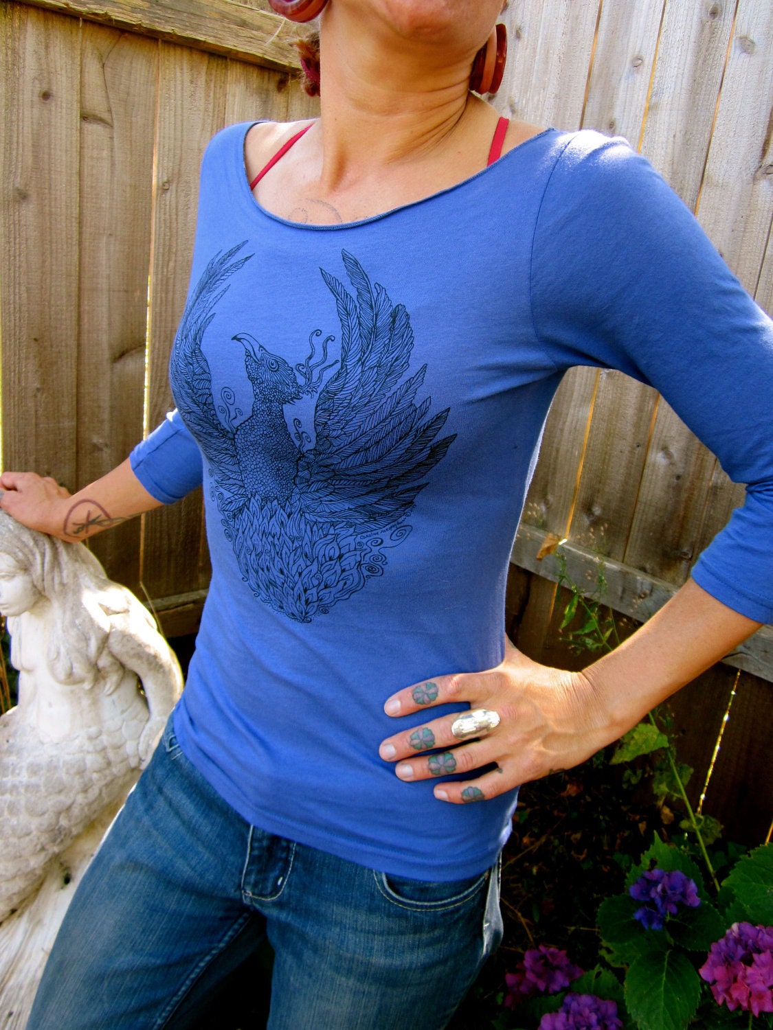Blue Phoenix Boatneck T-Shirt Sizes Sm, M, &  XL