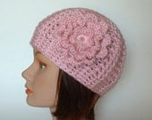 Pink Textured Morgan Beanie with Flower